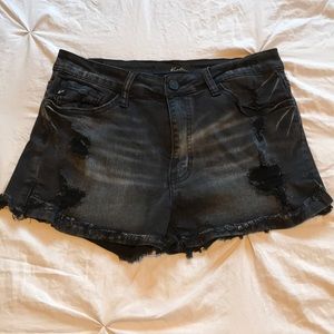 Distressed Black Shorts